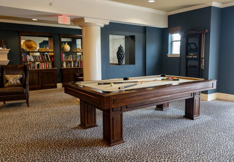 Billiards Table and Library at Independent Living Facility Billiards Table and Library at Independent Living Facility