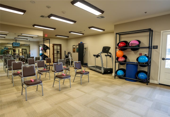 Group Exercise Room With Equipment at Independent Living Facility Group Exercise Room With Equipment at Independent Living Facility