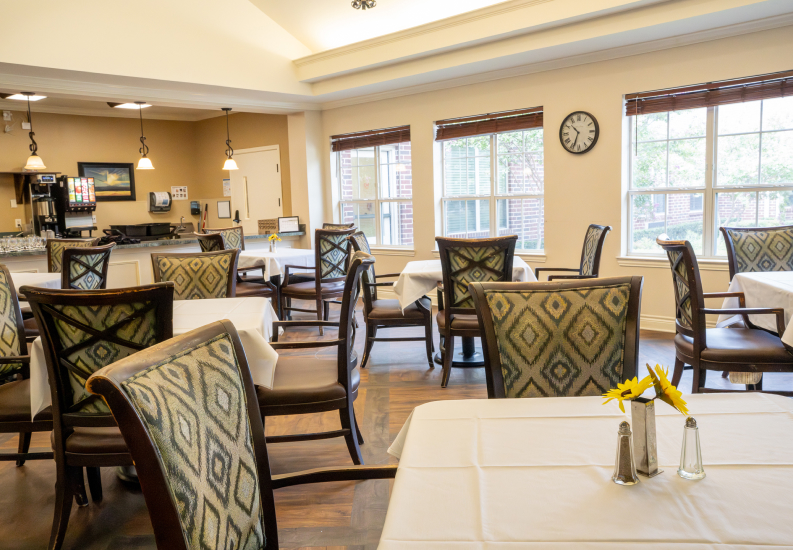 Casual Dining Room With Patterned Chairs at Assisted Living Facility Casual Dining Room With Patterned Chairs at Assisted Living Facility
