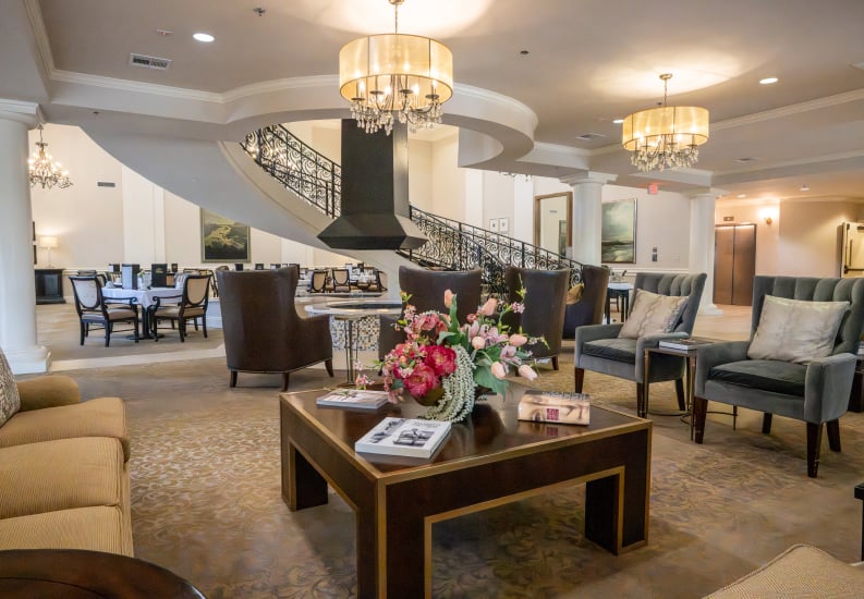 Grand Lobby With Spiral Staircase at Independent Living Facility Grand Lobby With Spiral Staircase at Independent Living Facility