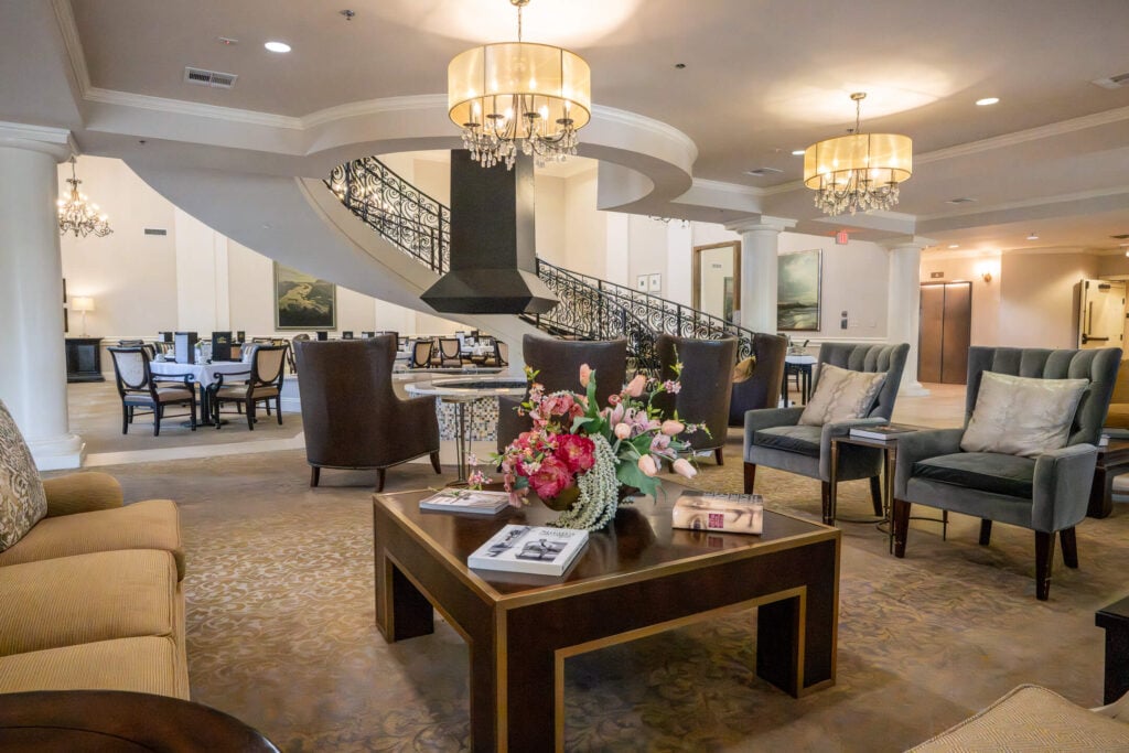 Grand Lobby With Staircase at Independent Living Facility